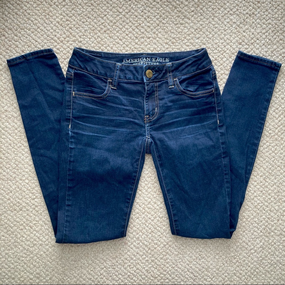 American Eagle Dark Wash Super Stretch Jeggings (Size 0 Regular)